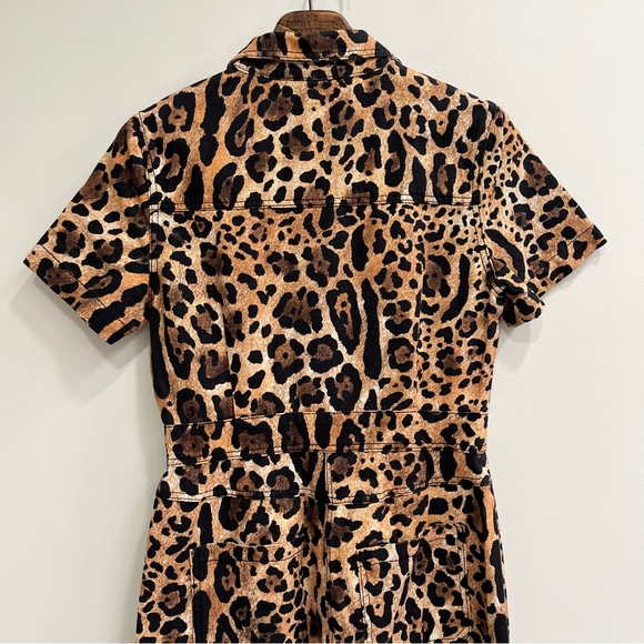 Nasty Gal Denim Leopard Print Jumpsuit Wide Leg Zip Front Size 8 - Picture 6 of 13